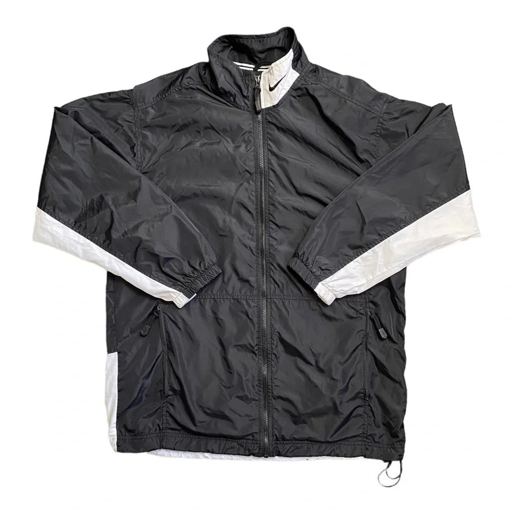 Vintage 90s Nike Track Jacket Black White embroidered swoosh Monochrome Small - Picture 1 of 5